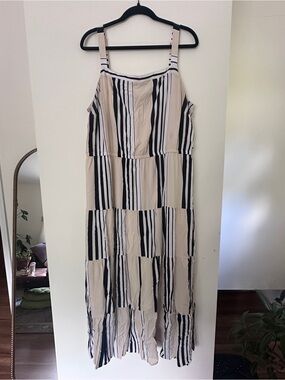 Lane Bryant Sleeveless Beige and Black Striped Maxi Dress